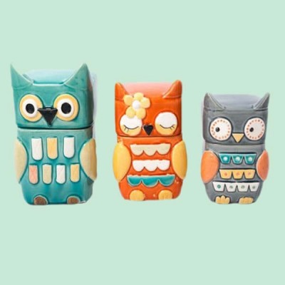 cute owl shaped funny colorful ceramic tea pot set