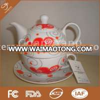 13 pcs porcelain tea set: 6 cup(220cc) and 6 saucer and 1 tea pot(1200cc) with metal stand in color box